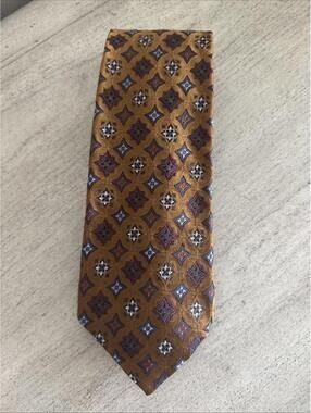 Vintage Men’s Neck Tie Robert Talbott For Nordstrom Gold Geometric 100% Silk